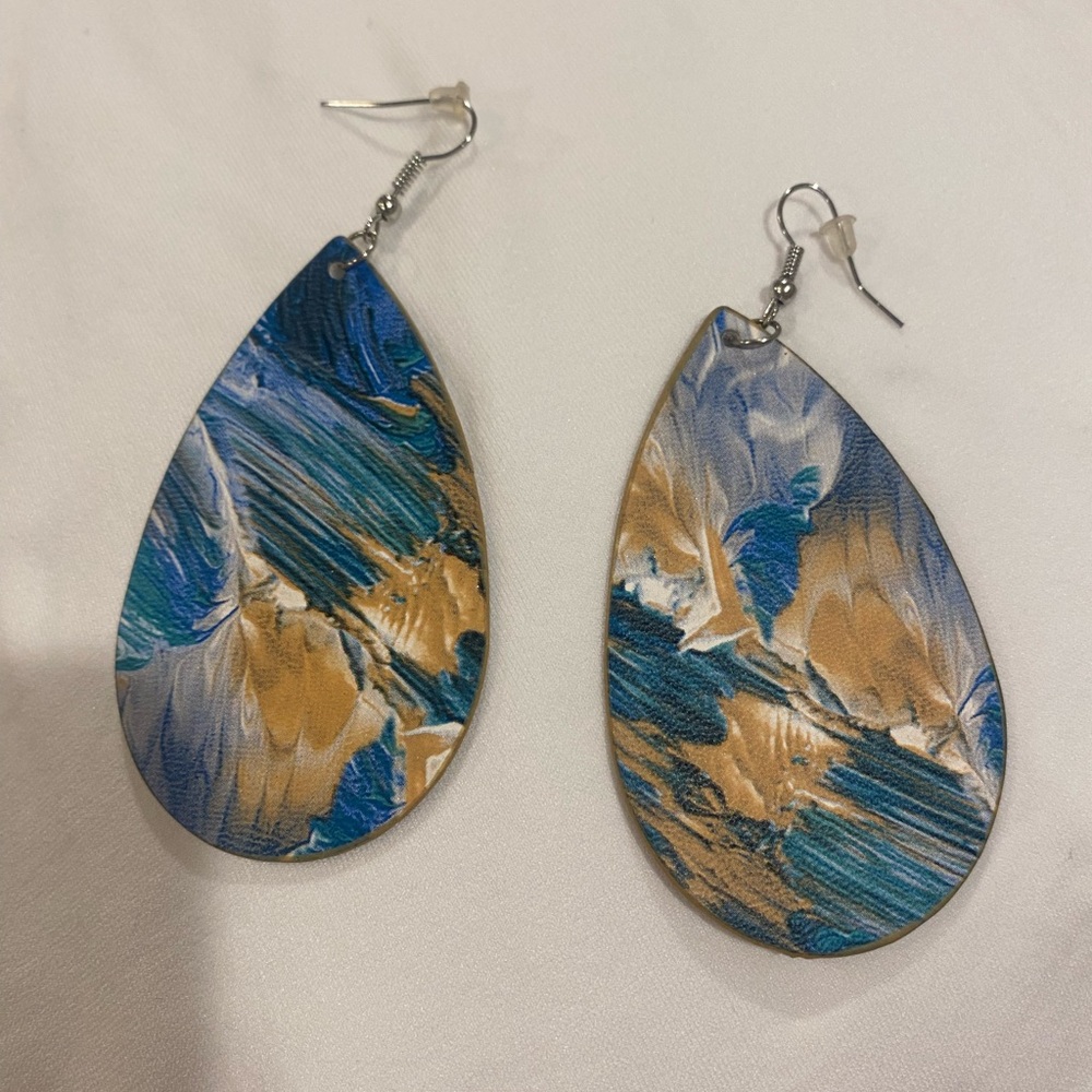 Blue and Gold Teardrop Earrings